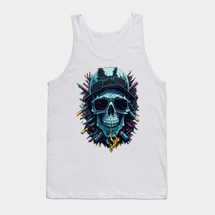 Smoking Skull with Guns and Sunglasses Tank Top